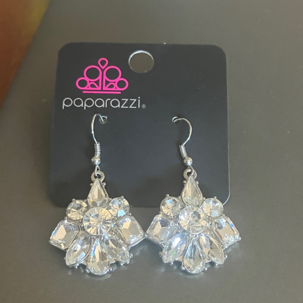 Paparazzi Silver Floral Crystal Earrings
